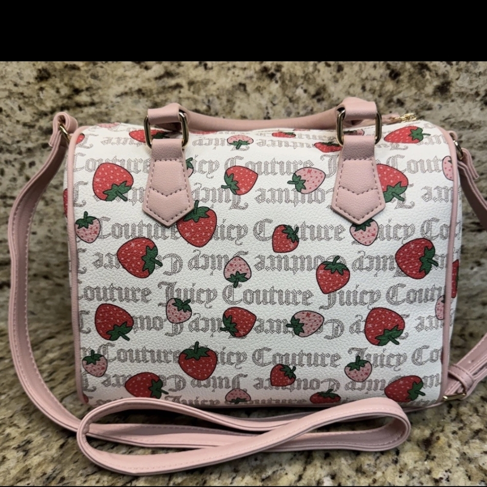 Juicy Couture Freshly Picked π Strawberry Satchel In Pecan White/pink Diam. NWT - Picture 5 of 16